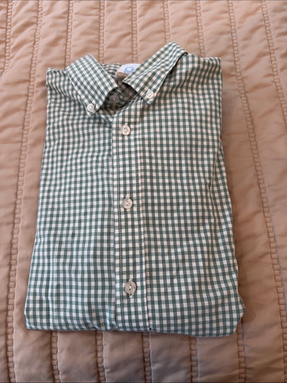 Boys Bella Bliss Green and White Gingham Button-Down Shirt